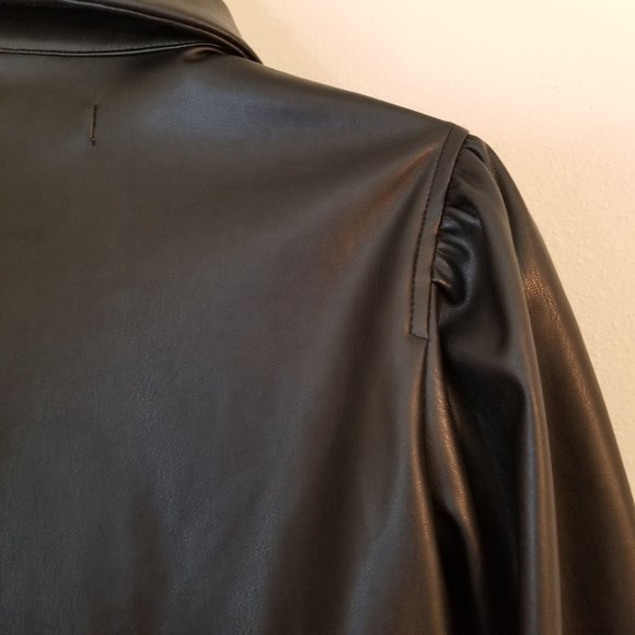 BCBGeneration S Black Faux Vegan Leather Top Blouse Button Front - Picture 9 of 12